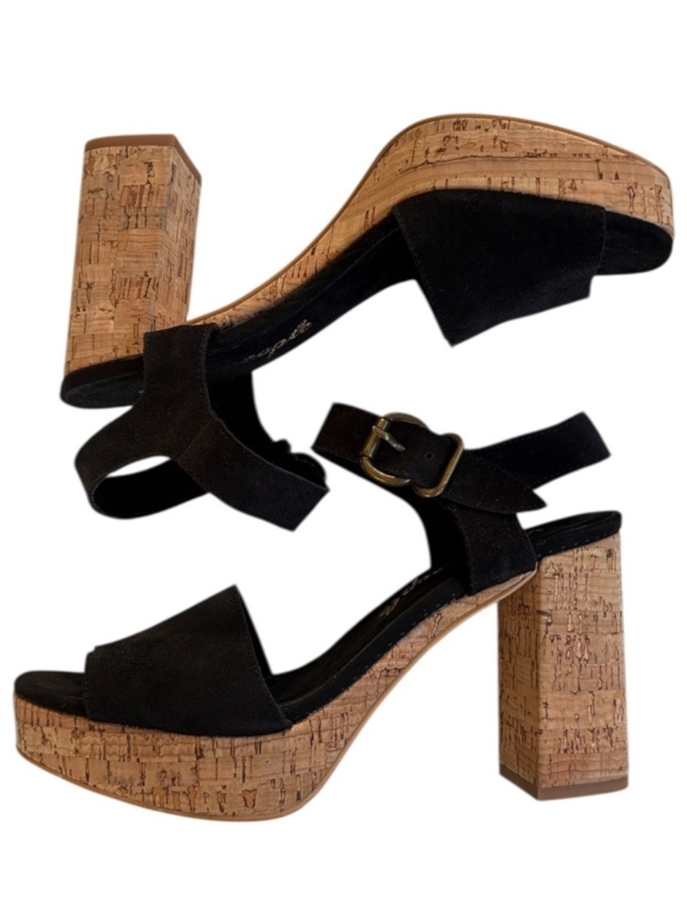 EUC Free People Leather Brooke Heeled Platform Sandals Black Size 8.5